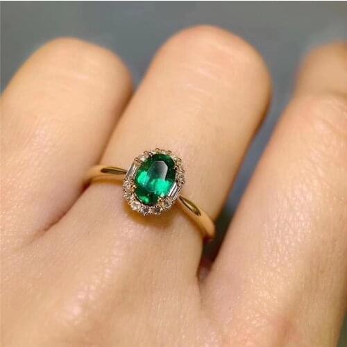 New PROCOGEM 0.50ct Natural Emerald Ring for Women engagement Real Green gemstones Rings Fine jewelry 925 Sterling Silver #836
