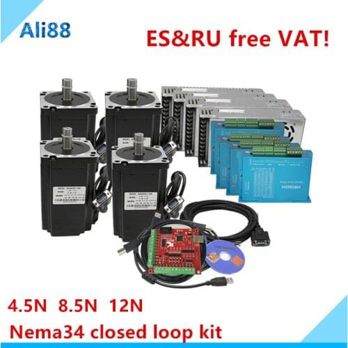 Free shipping 4 axis cnc Closed Loop Stepper Motor Kit:Nema 34 8.5N.m step motor +Driver HBS860H драйвер шагового мотора