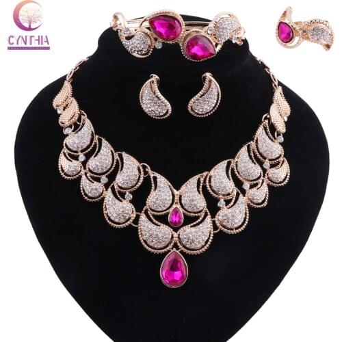 African Beads Jewelry Set Dubai Wedding Bridal Women Jewelry Set Gold Color Crystal Necklace Earrings Sets 5Colors