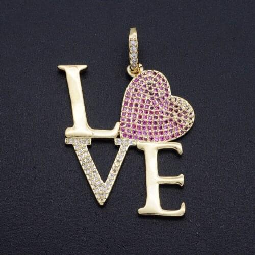 42x29mm 100% CZ Zircon DIY Jewelry Love Word Script Charm Pendant Wholesale Jewellwery Finding Supplies Jewellery Accessories