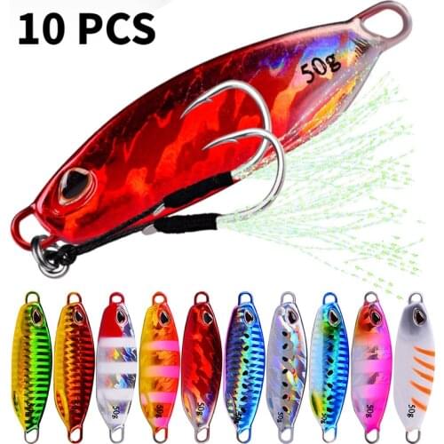 10 Pcs/set Metal Jig Spoon Lure Artificial Bait Shore Slow Jigging Bass Fishing Tackle 10g 15g 20g 30g 40g 50g
