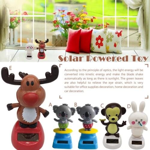 Cute Christmas Deer Funny Kids Gift Dancing Animal Monkey Deer Koala Rabbit Car Decor Solar Powered Doll Shaking Head