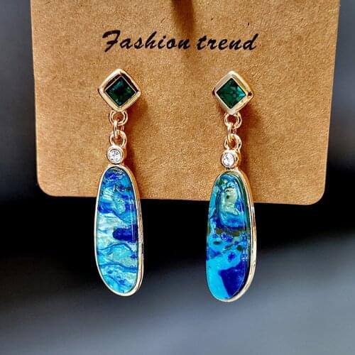 Trendy Ocean Water Drop Earrings for Women Retro Resin Jewelry Bohemian Gold Color Sea Green Blue Piercing Long Dangle Earrings