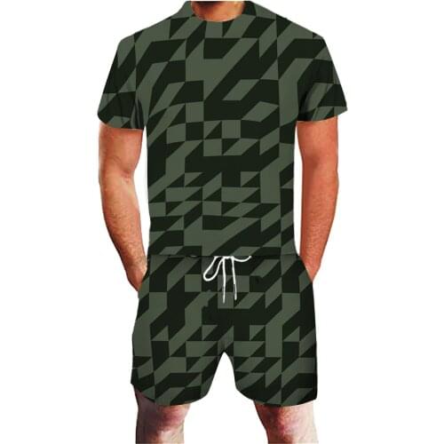 64# Mens T-shirt Summer T Shirt Leisure Sports Geometric Abstract Fitness Running Tops Tee Two-piece Suit Футболка Оверсайз