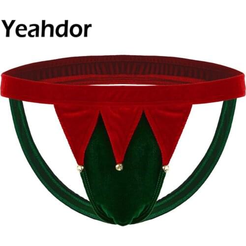 Mens Soft Velvet Christmas Lingerie Homme Low Rise Panties Elastic Waistband Open Butt Jockstrap G-string Thong Briefs Underwear