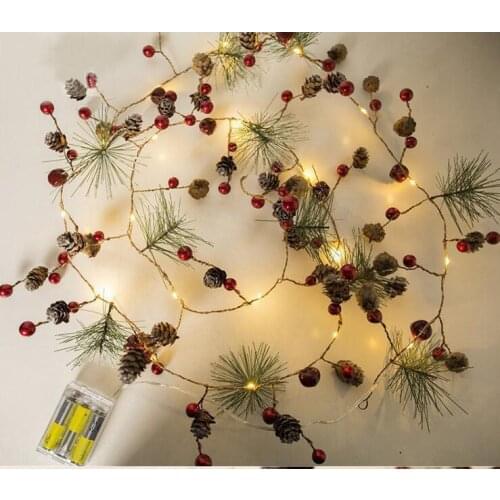 New 2M 20LEDs PineCones Pine Needle Red Berry Copper Wire String Light for Christmas Decor Warm White