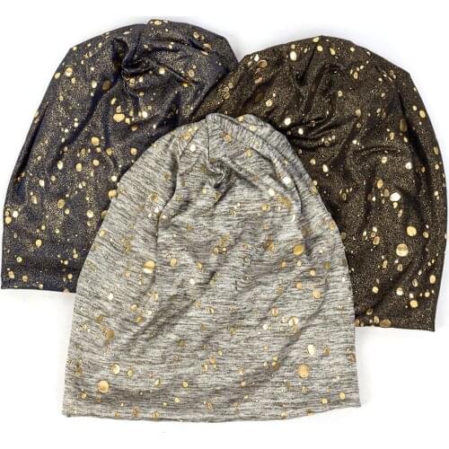 New Style Novelty Charming Splatter Dot Print Women Beanie Autumn Winter Elastic Slouchy Skull Cap Female Glitter Paint Hat