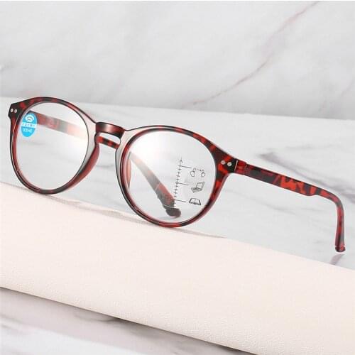 Seemfly Progressive Multifocal Reading Glasses Men Women Retro Fashion Anti Blue Light Hyperopia Eyeglasses Diopter +1.0 To 4.0