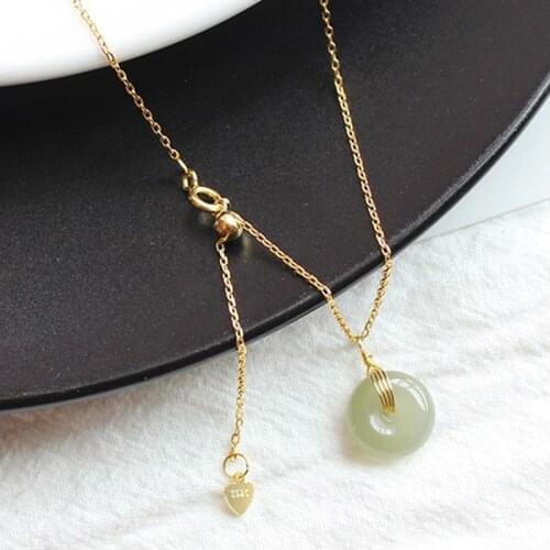 Retro Necklace Round Green Natural Stone Pendant Fashion Adjustable Length Golden Jewelry Womens Wedding Best Anniversary Gifts