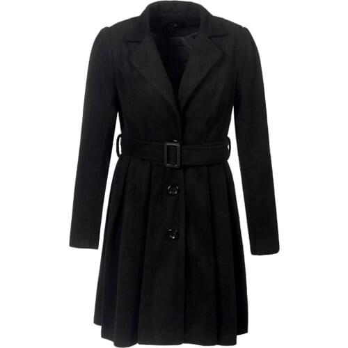 Women 2020 Winter Coat Black Plus Size Long Blend Splicing Warm Korean Elegant Vintage Buttons Slim Belt Cloak Cape Solid Jacket