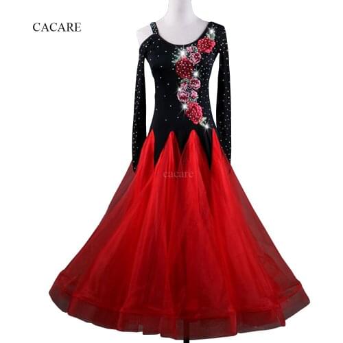 Ballroom Dance Competition Dresses Flapper Waltz Flamenco Dresses D0342 with Big Sheer Hem Embroidered Flowers Rhinestones