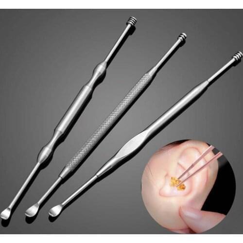 Portable Ear Cleaner Earpick Spoon Double Head 360Degree Rotation Stainless Steel Portable Spiral Ear Cleaning Remover for Adult