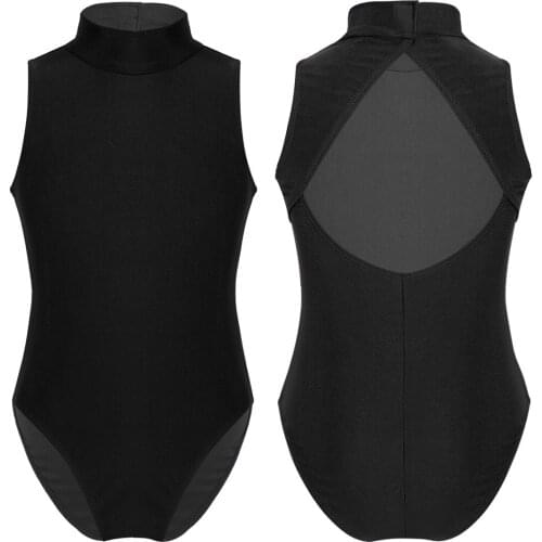 Kids Teens Sleeveless Mock Neck Professional Ballet Dancewear Girls Gymnastics Leotard Gym Workout Bodysuit Performance Costume