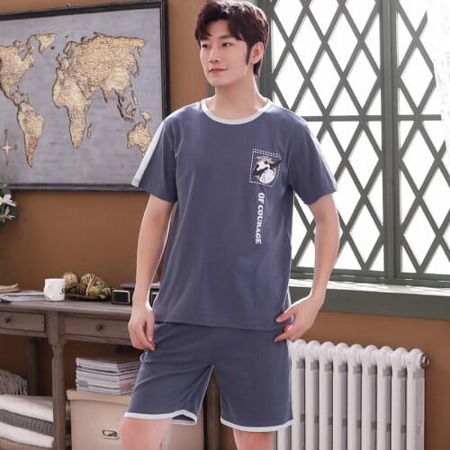 Pullover Short Sleeve Pants Pajama a Sets Summer Boy Man Jammies O-Neck Home Casual Sleepwear Nightwear Pyjamas 6535 Cotton HDE