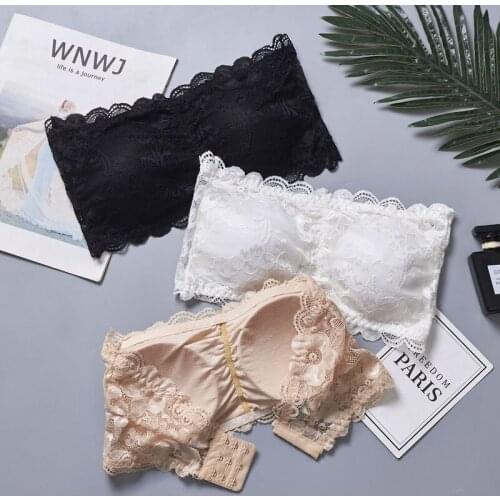 Q Fashion Women Sexy Lace Padded Tube Tops Bra Tube Top Bra Bandeau Underwear Three Hook Strapless Tube Top