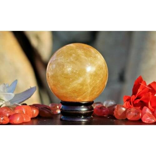 Rare natural yellow calcite quartz ball crystal ball sample cured