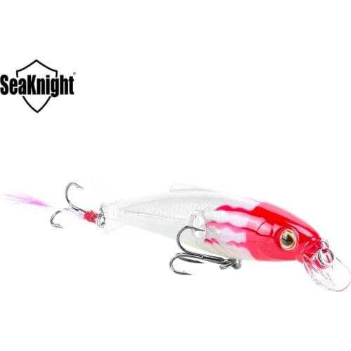 SeaKnight SK007 Minnow Hard Fishing Lures 1PC 16g 10cm 0.6-1.2M Diving Depth Artificial Bait 3D Eyes with Feather Sharp Hooks
