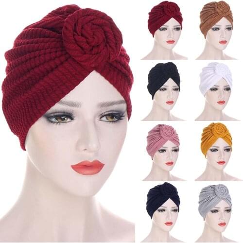 Twisted Knot Elastic Jersey Inner Hijabs Muslim Women Knitted Solid Color Easy Cap Turban Headband Snail Cap Chemo Hats Fashion