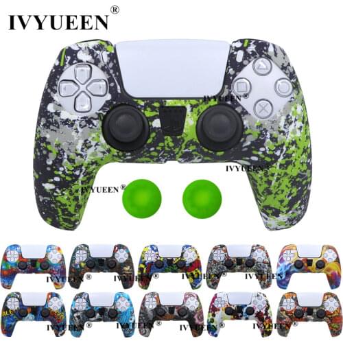 IVYUEEN Water Transfer Printing Silicone Case for PlayStation 5 PS5 Controller Protection Skin for DualSense Gamepad Cover Grips