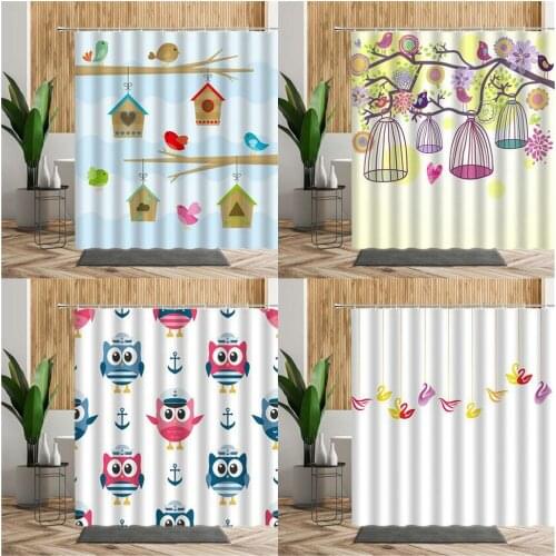 Modern Simplicity cartoons 3D painting bird owl waterproof shower curtain childrens bathroom decoration waterproof bath curtains
