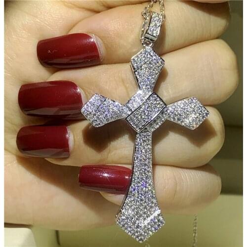 Unique Long Cross Pendant 925 Sterling silver Cross Pendant Necklace AAAAA Cz Pave for Women Men Party Wedding jewelry