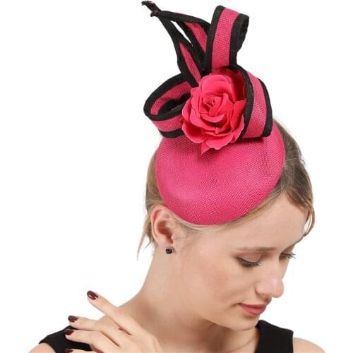 Ladies Female Gorgeous Hair Clips Fascinator Hot Pink Hat Bride Women Wedding Headdress Very Nice Feathers Headpiece Headwear