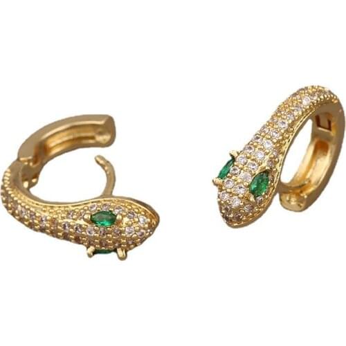 Snake Earrings for Women 2021 Retro Inlaid Green Eye Zircon Earings Punk Style Party Nightclub Decorative Jewelry Ear Ring Trend