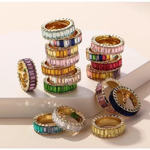 2021 New Dainty Rainbow Rings Gold Trendy Crystal Ring For Women Wedding Boho Luxury Cz Wholesale Jewelry Accessories