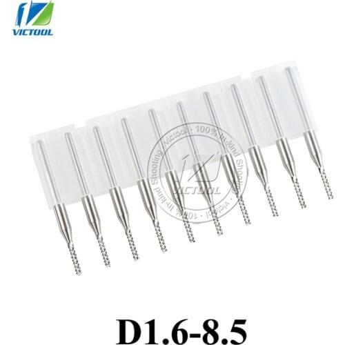 10pcs/set Solid Carbide End Milling Cutter Bits D1.6-8.5mm PCB End Mills Free Shipping CNC Cutting Milling Tools