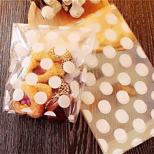 100Pcs white Polka dots clear plastic bag gift bag candy cookies bag for christmas birthday Wedding party supplies Packaging bag