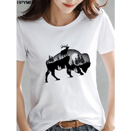 2020 New Summer T Shirt Women Aesthetic Rhino Print Harajuku Tshirt Female Tops Tees Clothing Fun Graphics Animal O-neck T-shirt