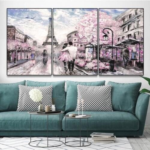 3Pcs Frameless Tower Paris France DIY diamond Painting Cherry Blossoms Lover Landscape Diamond Embroidery Home Wall Art WW007