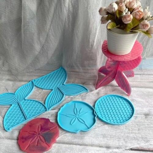 3D Fishtail Rack Bracket Epoxy Resin Mold Fish Scale Flower Coaster Tray Silicone Mould DIY Craft Ornament Decorations Cast Tool