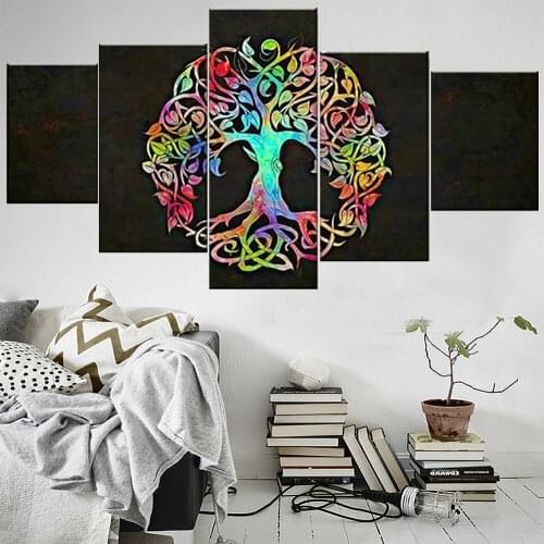 5 Pieces Wall Art Canvas Painting Abstract Tree of Life Poster Modern Home Living Room Modular Pictures Decoration Free Shipping