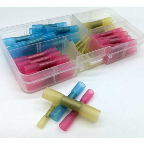 50pcs/set Heat Shrink Butt Crimp Terminals Insulated Electrical Wire Cable Connectors For26-10 AWG 0.25-6mm 4 Sizes Mixed