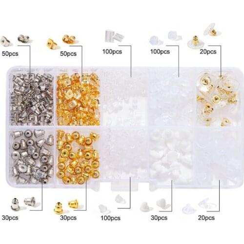 500Pcs10 Style Silicone Metal Assorted Secure Earring Backs Clips Box Jewelry Findings