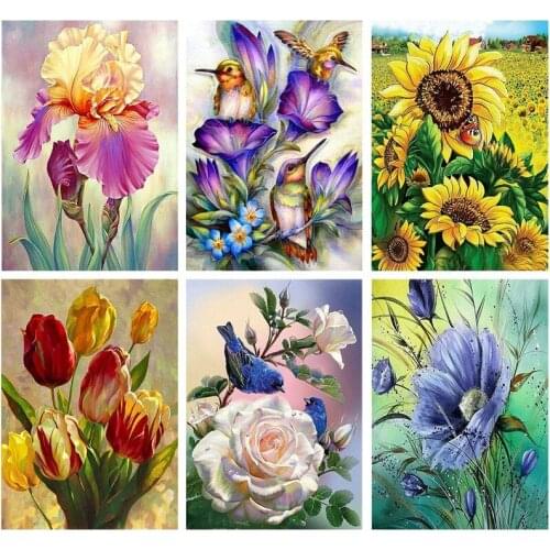 6 Sets 5D Diamond Painting By Numbers Diamond Art Dotz Flower Kits Full Drill for Adult Kids Housewarming Gifts 12X16 IN