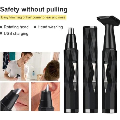 USB Rechargeable Electric Ear Nose Hair Trimmer Facial Sideburns Trimming Tool +Eyebrow trimmer set