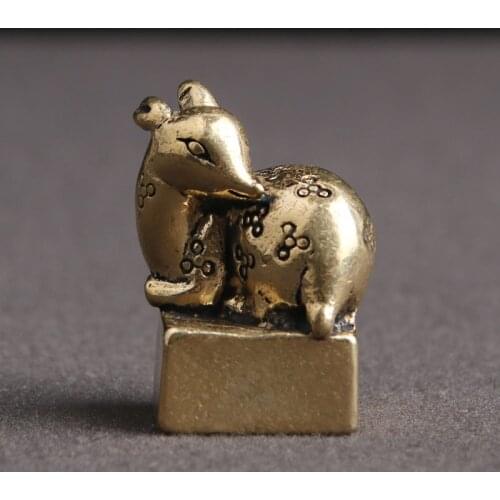Antique Bronze Pure Copper Lucky Sika Deer Seal Desktop Ornaments Copper Animal Miniature Figurine Brass Deer Statue Decorations