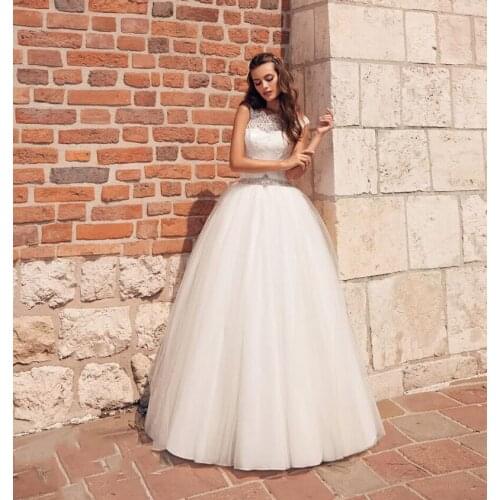 Ball Gown Lace Appliques Wedding Dress Princess Wedding Gowns Sashes Bride Dress Boho Trouwjurk Vestido De Noiva Floor Lenght