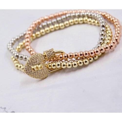 Fashion 4MM Stainless Steel Beads Bracelet Men Oval/Star/Heart/Hand/Cross CZ Screw Charm Bangles Accessories For Women Jewelry