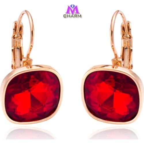 Brand Original!2015 New Fashion Red Austrian Rhinestone Square SWA Crystal Jewelry Drop Earrings For Women,Wholesales E0612-10