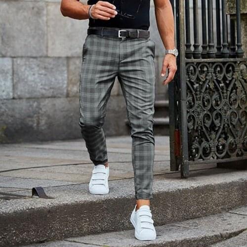 2021 Spring Summer Vintage Mens Plaid Pencil Pants Casual Formal Skinny Trousers Office Wedding Business Trousers Plus Size