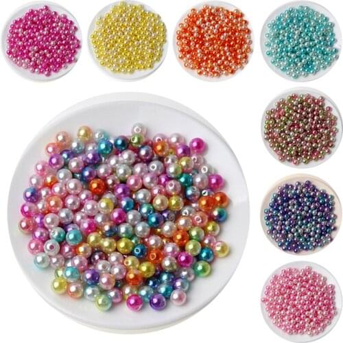 8mm 100Pcs Mixed Rainbow Color ABS Imitation Pearls Round Ball Beads Supplies For Jewelry Making DIY Handmade Bracelet Necklace