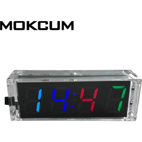 DC 5V RGB 4Bit Digital Electronic Clock DIY Kit Temperature Alarm 12/24H Time Date Home Clock