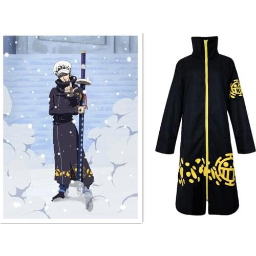 Eraspooky Japanese Anime One Piece Cosplay Trafalgar Law Cosplay Two Years Later Costume Adult Black Cloak Mens Halloween Coat