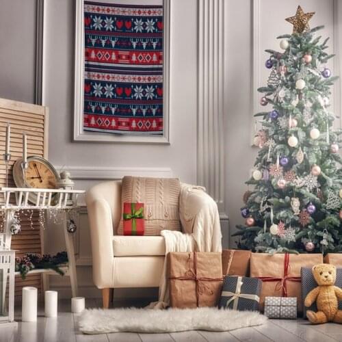 Tapestry Knitted Christmas Pattern Snowflakes with Pine Trees Reindeer Horns Heart Shapes Artwork Red Blue