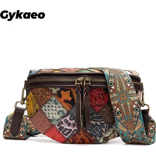 Gykaeo Bohemian Style Women Genuine Leather Shell Bags Female Vintage Small Crossbody Bags for Women Clutch Purse Shoulder Bag