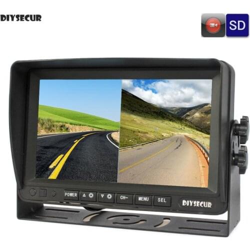 DIYSECUR AHD 7" IPS Rear View Car Monitor Support 960P AHD Camera Support SD Card Video Recording Diaplay Two Cameras Image