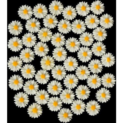 50PCS 13mm Resin Vintage Style Daisy Flower Flat Back Cameo Cabochon For Jewelry Making Earring Accessories Wholesale